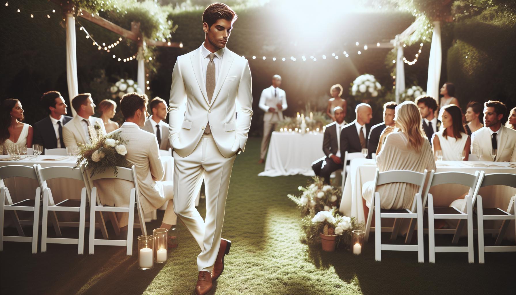 Can Men Wear White to a Wedding? Etiquette Rules Explained 1 Can Men Wear White to a Wedding? Understanding the Etiquette