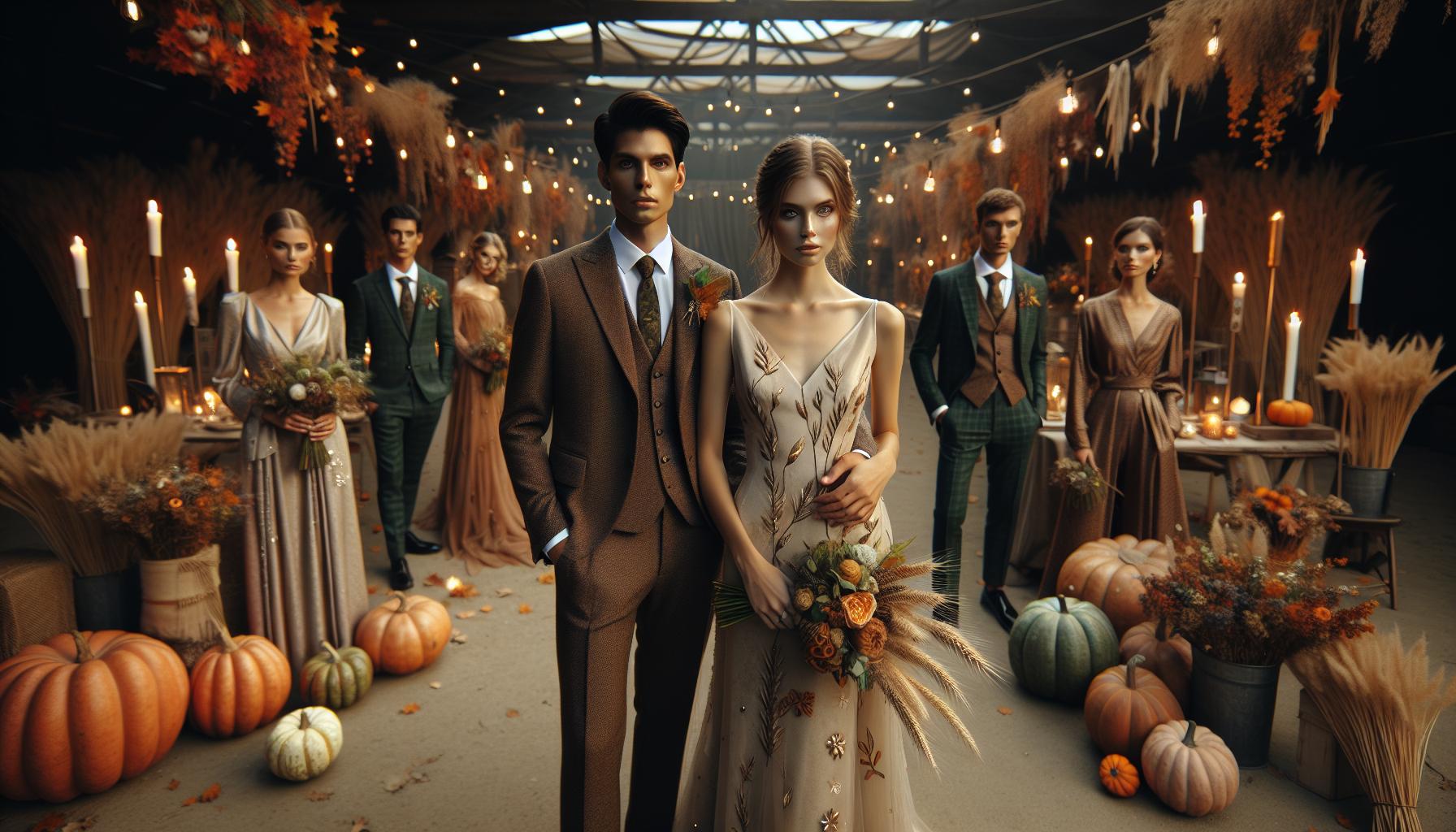 Harvest-Themed Wedding Attire for Couples and Guests